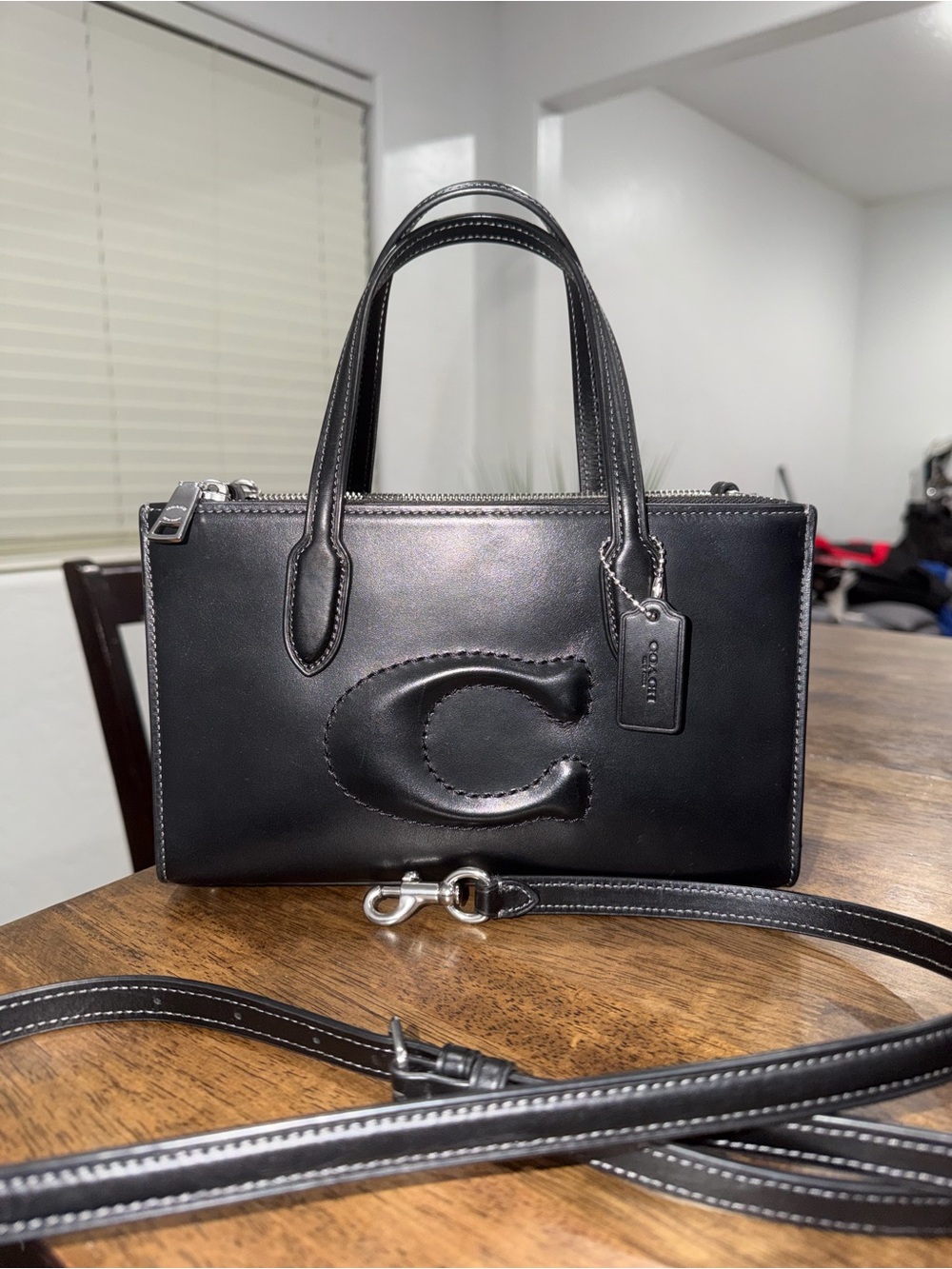 Coach Black Leather Signature C Small Satchel
